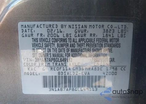 2016 Nissan Sentra Fe+ S/S/Sl/Sr/Sv из США, поврежденный, VIN 3N1AB7AP8GL649113